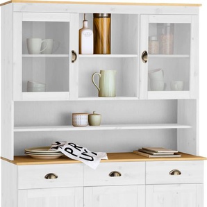 Küchenbuffet HOME AFFAIRE Oslo Schränke Gr. B/H/T: 125 cm x 185 cm x 38 cm, 5 St., gelb (cremefarben, honigfarben) Anrichten Buffets 125 cm breit, aus massiver Kiefer, mit 2 Glastüren, Metallgriffe