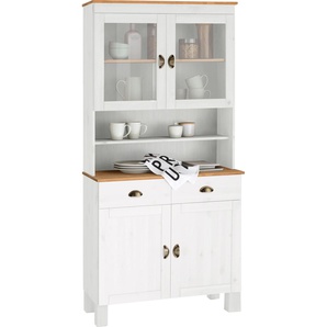 Küchenbuffet HOME AFFAIRE Oslo Schränke Gr. B/H/T: 85 cm x 185 cm x 38 cm, 4 St., gelb (cremefarben, honigfarben) Anrichten Buffets Schränke 85 cm breit, aus massiver Kiefer, mit 2 Glastüren, Metallgriffe