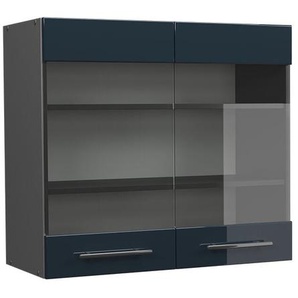 Küchenglasschrank Fame-Line, Dunkelblau Hochglanz, 80 cm Vicco