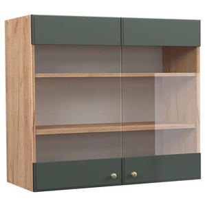 Küchenglasschrank Fame-Line, Grün-Gold Landhaus, 80 cm Vicco