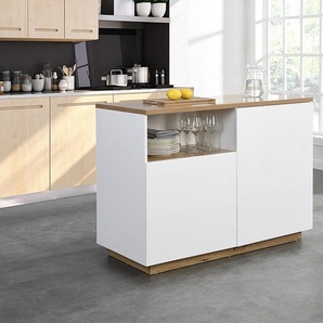 Kücheninsel mit 2 Türen & 1 Ablagefach aus MDF - Holzfarben & Weiß - CORELINA