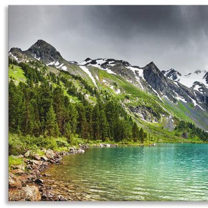 Küchenrückwand ARTLAND Bergsee Spritzschutzwände Gr. B/H: 130 cmx50 cm, grün Küchendekoration Spritzschutzwände Alu Spritzschutz mit Klebeband, einfache Montage