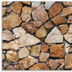Küchenrückwand ARTLAND Braune Steinwand Spritzschutzwände Gr. B/H: 130 cmx65 cm, beige (naturfarben) Küchendekoration Spritzschutzwände Alu Spritzschutz mit Klebeband, einfache Montage