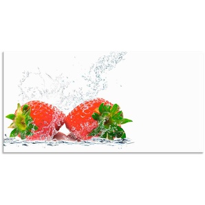 Küchenrückwand ARTLAND Erdbeeren mit Spritzwasser Spritzschutzwände Gr. B/H: 120 cmx60 cm, rot Küchendekoration Spritzschutzwände Alu Spritzschutz mit Klebeband, einfache Montage