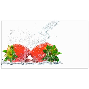 Küchenrückwand ARTLAND Erdbeeren mit Spritzwasser Spritzschutzwände Gr. B/H: 120 cmx65 cm, rot Küchendekoration Spritzschutzwände Alu Spritzschutz mit Klebeband, einfache Montage