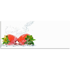 Küchenrückwand ARTLAND Erdbeeren mit Spritzwasser Spritzschutzwände Gr. B/H: 140 cmx55 cm, rot Küchendekoration Spritzschutzwände Alu Spritzschutz mit Klebeband, einfache Montage