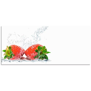 Küchenrückwand ARTLAND Erdbeeren mit Spritzwasser Spritzschutzwände Gr. B/H: 140 cmx60 cm, rot Küchendekoration Spritzschutzwände Alu Spritzschutz mit Klebeband, einfache Montage