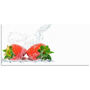 Küchenrückwand ARTLAND Erdbeeren mit Spritzwasser Spritzschutzwände Gr. B/H: 140 cmx65 cm, rot Küchendekoration Spritzschutzwände Alu Spritzschutz mit Klebeband, einfache Montage