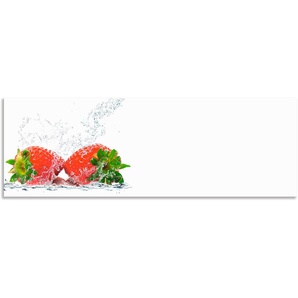 Küchenrückwand ARTLAND Erdbeeren mit Spritzwasser Spritzschutzwände Gr. B/H: 150 cmx50 cm, rot Küchendekoration Spritzschutzwände Alu Spritzschutz mit Klebeband, einfache Montage