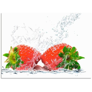 Küchenrückwand ARTLAND Erdbeeren mit Spritzwasser Spritzschutzwände Gr. B/H: 90 cm x 65 cm, rot Küchendekoration Alu Spritzschutz mit Klebeband, einfache Montage