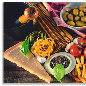 Küchenrückwand ARTLAND Italienisch mediterrane Lebensmittel Spritzschutzwände Gr. B/H: 130 cmx50 cm, bunt Küchendekoration Spritzschutzwände Alu Spritzschutz mit Klebeband, einfache Montage