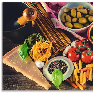 Küchenrückwand ARTLAND Italienisch mediterrane Lebensmittel Spritzschutzwände Gr. B/H: 140 cmx60 cm, bunt Küchendekoration Spritzschutzwände Alu Spritzschutz mit Klebeband, einfache Montage