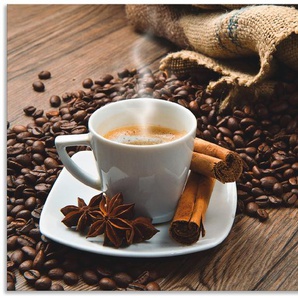 Küchenrückwand ARTLAND Kaffeetasse Leinensack mit Kaffeebohnen Spritzschutzwände Gr. B/H: 100 cmx65 cm, braun Küchendekoration Spritzschutzwände Alu Spritzschutz mit Klebeband, einfache Montage