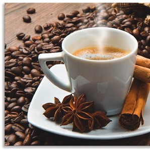 Küchenrückwand ARTLAND Kaffeetasse Leinensack mit Kaffeebohnen Spritzschutzwände Gr. B/H: 120 cmx55 cm, braun Küchendekoration Spritzschutzwände Alu Spritzschutz mit Klebeband, einfache Montage