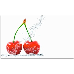 Küchenrückwand ARTLAND Kirschen mit Spritzwasser Spritzschutzwände Gr. B/H: 110 cmx65 cm, rot Küchendekoration Spritzschutzwände Alu Spritzschutz mit Klebeband, einfache Montage