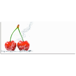 Küchenrückwand ARTLAND Kirschen mit Spritzwasser Spritzschutzwände Gr. B/H: 130 cmx55 cm, rot Küchendekoration Spritzschutzwände Alu Spritzschutz mit Klebeband, einfache Montage