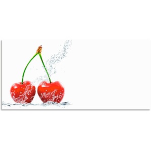 Küchenrückwand ARTLAND Kirschen mit Spritzwasser Spritzschutzwände Gr. B/H: 140 cmx65 cm, rot Küchendekoration Spritzschutzwände Alu Spritzschutz mit Klebeband, einfache Montage