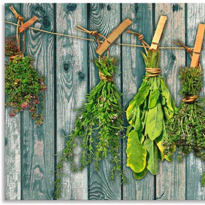 Küchenrückwand ARTLAND Kräuter mit Holzoptik Spritzschutzwände Gr. B/H: 100 cm x 50 cm, grün Küchendekoration