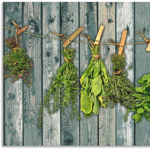 Küchenrückwand ARTLAND Kräuter mit Holzoptik Spritzschutzwände Gr. B/H: 110 cm x 65 cm, grün Küchendekoration
