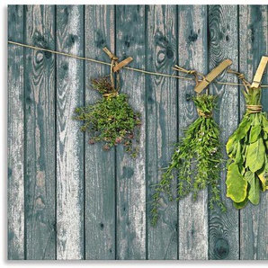 Küchenrückwand ARTLAND Kräuter mit Holzoptik Spritzschutzwände Gr. B/H: 140 cm x 60 cm, grün Küchendekoration