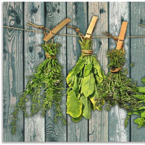 Küchenrückwand ARTLAND Kräuter mit Holzoptik Spritzschutzwände Gr. B/H: 90 cm x 55 cm, grün Küchendekoration