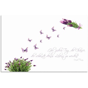 Küchenrückwand ARTLAND Lila Schmetterlinge an Lavendel Spritzschutzwände Gr. B/H: 100 cm x 65 cm, weiß Küchendekoration Alu Spritzschutz mit Klebeband, einfache Montage