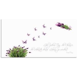Küchenrückwand ARTLAND Lila Schmetterlinge an Lavendel Spritzschutzwände Gr. B/H: 110 cm x 55 cm, weiß Küchendekoration Alu Spritzschutz mit Klebeband, einfache Montage