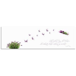 Küchenrückwand ARTLAND Lila Schmetterlinge an Lavendel Spritzschutzwände Gr. B/H: 170 cm x 50 cm, weiß Küchendekoration Alu Spritzschutz mit Klebeband, einfache Montage