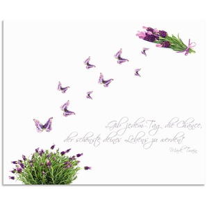 Küchenrückwand ARTLAND Lila Schmetterlinge an Lavendel Spritzschutzwände Gr. B/H: 80 cm x 65 cm, weiß Küchendekoration Alu Spritzschutz mit Klebeband, einfache Montage