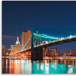 Küchenrückwand ARTLAND New York Skyline Brooklyn Bridge Spritzschutzwände Gr. B/H: 130 cmx55 cm, blau Küchendekoration Spritzschutzwände Alu Spritzschutz mit Klebeband, einfache Montage