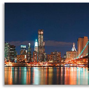Küchenrückwand ARTLAND New York Skyline Brooklyn Bridge Spritzschutzwände Gr. B/H: 180 cm x 50 cm, blau Küchendekoration Alu Spritzschutz mit Klebeband, einfache Montage