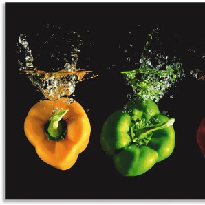 Küchenrückwand ARTLAND Paprika fallen ins Wasser Spritzschutzwände Gr. B/H: 110 cm x 55 cm, bunt Küchendekoration