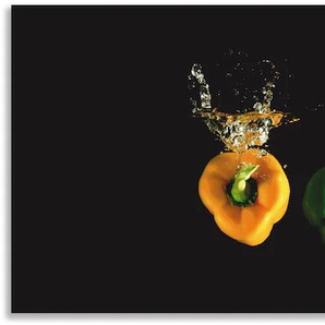 Küchenrückwand ARTLAND Paprika fallen ins Wasser Spritzschutzwände Gr. B/H: 170 cmx60 cm, bunt Küchendekoration Spritzschutzwände Alu Spritzschutz mit Klebeband, einfache Montage
