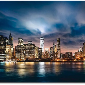 Küchenrückwand ARTLAND Sonnenaufgang über Manhattan Spritzschutzwände Gr. B/H: 110 cmx65 cm, blau Küchendekoration Spritzschutzwände Alu Spritzschutz mit Klebeband, einfache Montage