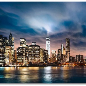 Küchenrückwand ARTLAND Sonnenaufgang über Manhattan Spritzschutzwände Gr. B/H: 120 cmx60 cm, blau Küchendekoration Spritzschutzwände Alu Spritzschutz mit Klebeband, einfache Montage