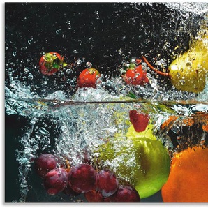 Küchenrückwand ARTLAND Spritzendes Obst auf dem Wasser Spritzschutzwände Gr. B/H: 100 cm x 55 cm, bunt Küchendekoration Alu Spritzschutz mit Klebeband, einfache Montage