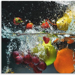 Küchenrückwand ARTLAND Spritzendes Obst auf dem Wasser Spritzschutzwände Gr. B/H: 100 cm x 60 cm, bunt Küchendekoration Alu Spritzschutz mit Klebeband, einfache Montage
