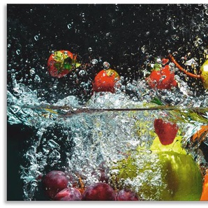 Küchenrückwand ARTLAND Spritzendes Obst auf dem Wasser Spritzschutzwände Gr. B/H: 110 cm x 50 cm, bunt Küchendekoration Alu Spritzschutz mit Klebeband, einfache Montage