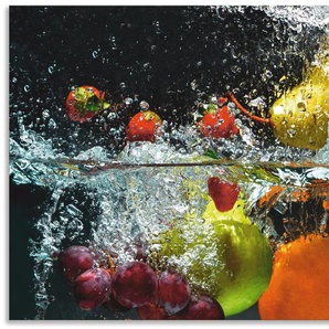 Küchenrückwand ARTLAND Spritzendes Obst auf dem Wasser Spritzschutzwände Gr. B/H: 110 cmx60 cm, bunt Küchendekoration Alu Spritzschutz mit Klebeband, einfache Montage