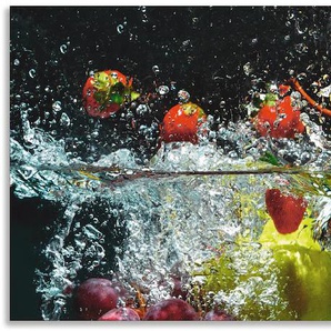 Küchenrückwand ARTLAND Spritzendes Obst auf dem Wasser Spritzschutzwände Gr. B/H: 120 cm x 50 cm, bunt Küchendekoration Alu Spritzschutz mit Klebeband, einfache Montage