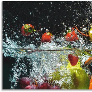 Küchenrückwand ARTLAND Spritzendes Obst auf dem Wasser Spritzschutzwände Gr. B/H: 120 cm x 55 cm, bunt Küchendekoration Alu Spritzschutz mit Klebeband, einfache Montage