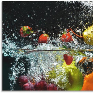 Küchenrückwand ARTLAND Spritzendes Obst auf dem Wasser Spritzschutzwände Gr. B/H: 120 cm x 60 cm, bunt Küchendekoration Alu Spritzschutz mit Klebeband, einfache Montage
