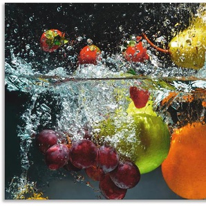 Küchenrückwand ARTLAND Spritzendes Obst auf dem Wasser Spritzschutzwände Gr. B/H: 120 cmx65 cm, bunt Küchendekoration Spritzschutzwände Alu Spritzschutz mit Klebeband, einfache Montage