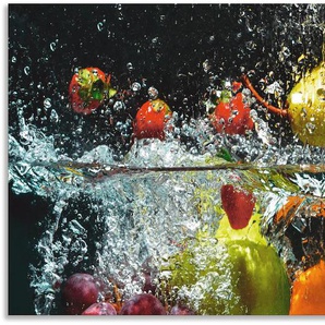 Küchenrückwand ARTLAND Spritzendes Obst auf dem Wasser Spritzschutzwände Gr. B/H: 130 cmx65 cm, bunt Küchendekoration Spritzschutzwände Alu Spritzschutz mit Klebeband, einfache Montage