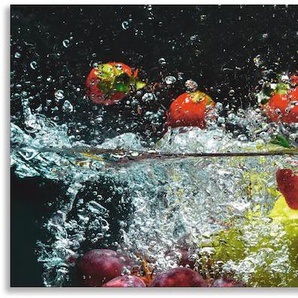 Küchenrückwand ARTLAND Spritzendes Obst auf dem Wasser Spritzschutzwände Gr. B/H: 140 cm x 50 cm, bunt Küchendekoration Alu Spritzschutz mit Klebeband, einfache Montage