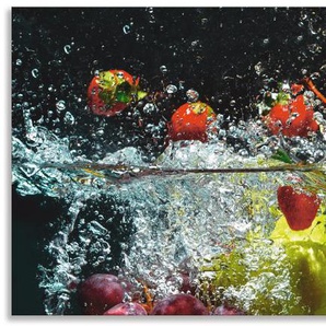 Küchenrückwand ARTLAND Spritzendes Obst auf dem Wasser Spritzschutzwände Gr. B/H: 140 cmx55 cm, bunt Küchendekoration Spritzschutzwände Alu Spritzschutz mit Klebeband, einfache Montage