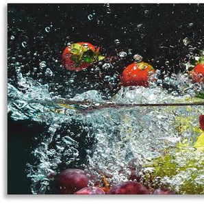 Küchenrückwand ARTLAND Spritzendes Obst auf dem Wasser Spritzschutzwände Gr. B/H: 150 cm x 50 cm, bunt Küchendekoration Alu Spritzschutz mit Klebeband, einfache Montage
