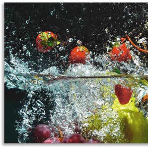 Küchenrückwand ARTLAND Spritzendes Obst auf dem Wasser Spritzschutzwände Gr. B/H: 150 cm x 65 cm, bunt Küchendekoration Alu Spritzschutz mit Klebeband, einfache Montage