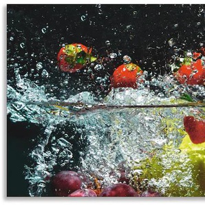 Küchenrückwand ARTLAND Spritzendes Obst auf dem Wasser Spritzschutzwände Gr. B/H: 150 cmx55 cm, bunt Küchendekoration Spritzschutzwände Alu Spritzschutz mit Klebeband, einfache Montage