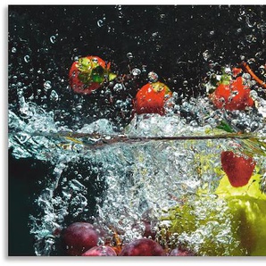 Küchenrückwand ARTLAND Spritzendes Obst auf dem Wasser Spritzschutzwände Gr. B/H: 150 cmx60 cm, bunt Küchendekoration Spritzschutzwände Alu Spritzschutz mit Klebeband, einfache Montage